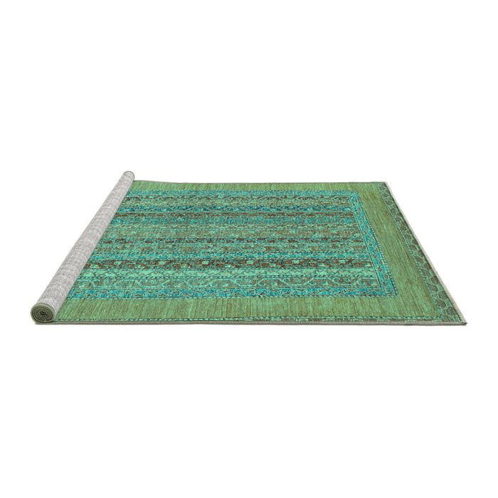 Sideview of Machine Washable Abstract Turquoise Modern Area Rugs, wshabs2878turq
