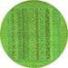 Round Machine Washable Abstract Green Modern Area Rugs, wshabs2878grn