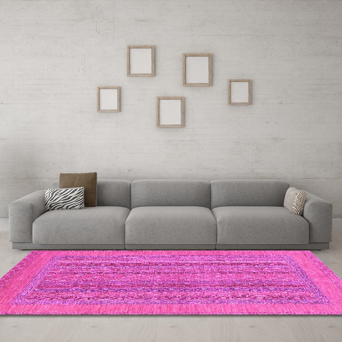 Machine Washable Abstract Pink Modern Rug in a Living Room, wshabs2878pnk