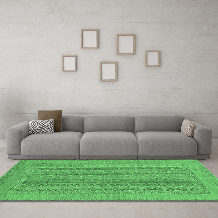 Machine Washable Abstract Emerald Green Modern Area Rugs in a Living Room,, wshabs2878emgrn