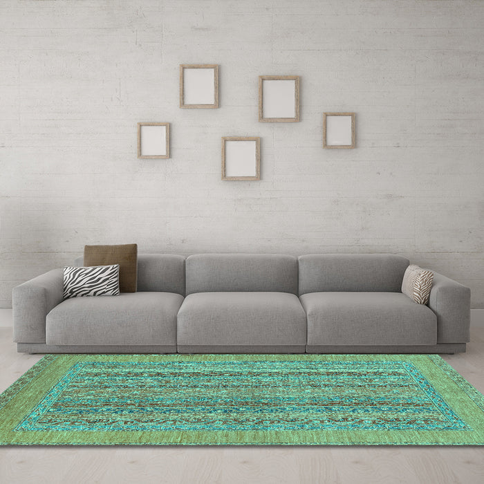 Machine Washable Abstract Turquoise Modern Area Rugs in a Living Room,, wshabs2878turq