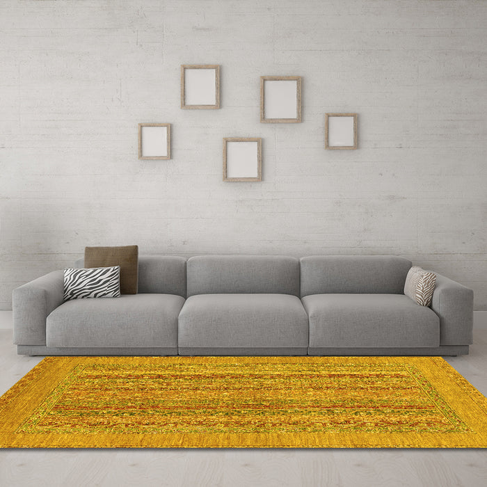 Machine Washable Abstract Yellow Modern Rug in a Living Room, wshabs2878yw