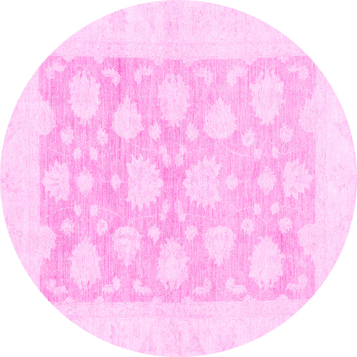 Round Machine Washable Oriental Pink Traditional Rug, wshabs2879pnk