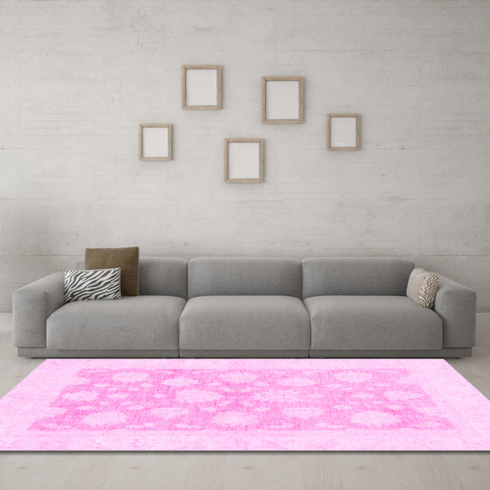 Machine Washable Oriental Pink Traditional Rug in a Living Room, wshabs2879pnk