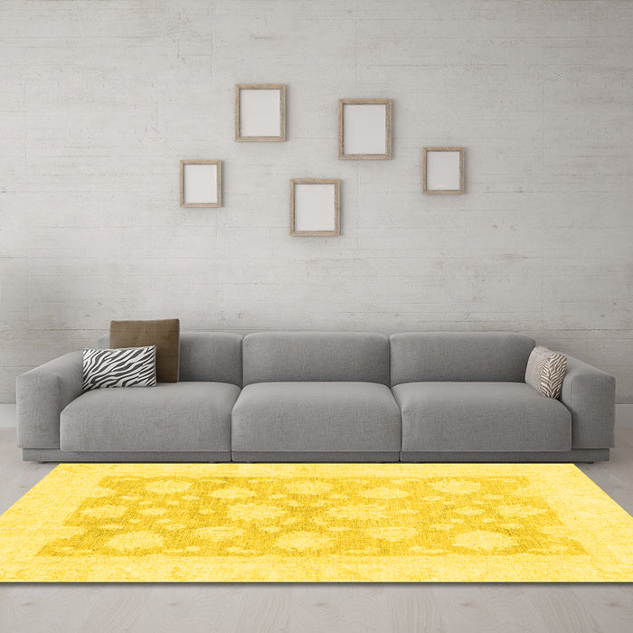 Machine Washable Oriental Yellow Traditional Rug in a Living Room, wshabs2879yw