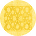 Round Machine Washable Oriental Yellow Traditional Rug, wshabs2879yw