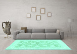 Machine Washable Oriental Turquoise Traditional Area Rugs in a Living Room,, wshabs2879turq