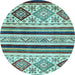 Round Abstract Light Blue Modern Rug, abs2880lblu