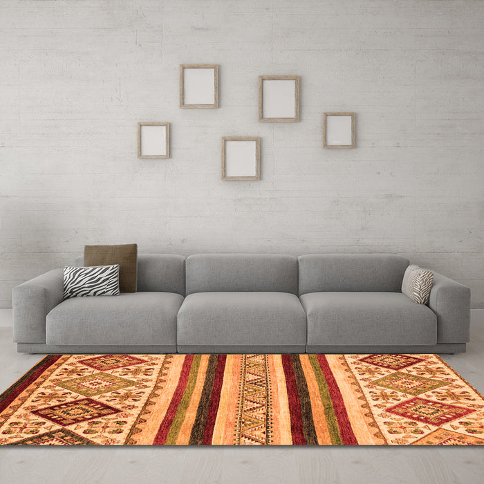Machine Washable Abstract Orange Modern Area Rugs in a Living Room, wshabs2880org