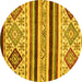 Round Abstract Yellow Modern Rug, abs2880yw