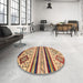 Round Machine Washable Abstract Brown Red Rug in a Office, wshabs2880