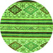 Round Machine Washable Abstract Green Modern Area Rugs, wshabs2880grn