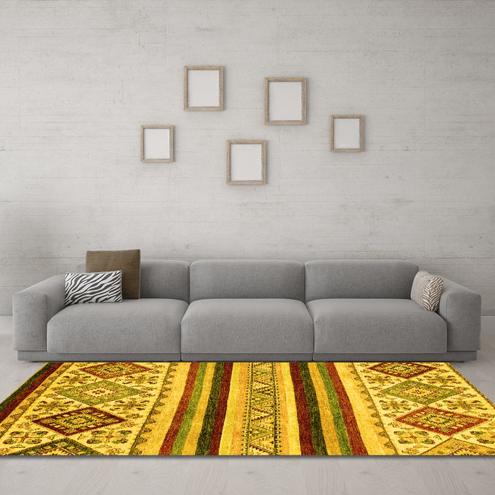 Machine Washable Abstract Yellow Modern Rug in a Living Room, wshabs2880yw