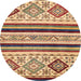 Round Abstract Brown Red Modern Rug, abs2880