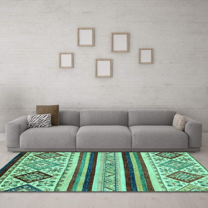Machine Washable Abstract Turquoise Modern Area Rugs in a Living Room,, wshabs2880turq
