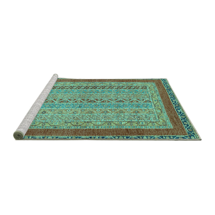Sideview of Machine Washable Abstract Turquoise Modern Area Rugs, wshabs2881turq