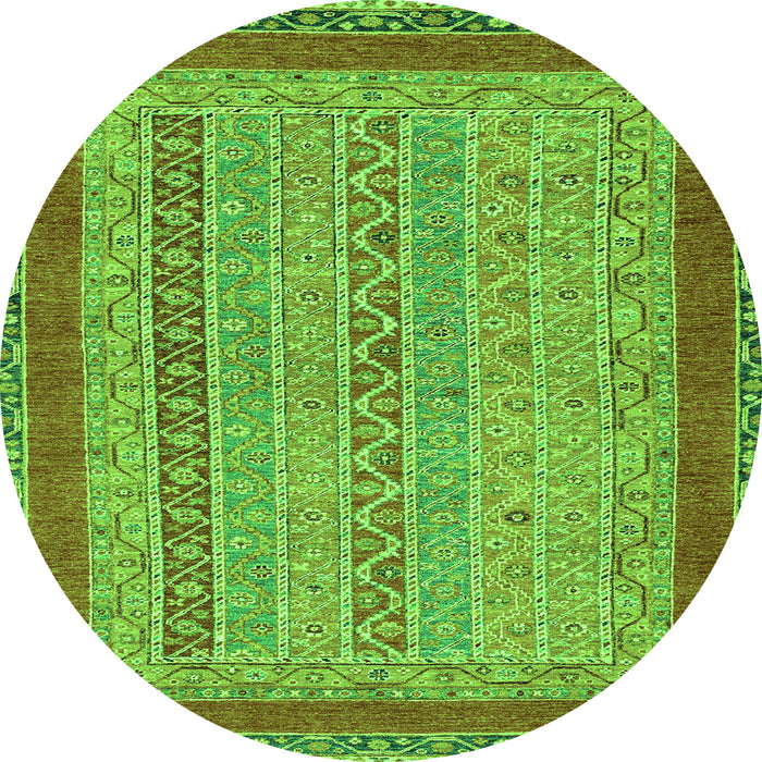 Round Machine Washable Abstract Green Modern Area Rugs, wshabs2881grn