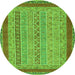 Round Machine Washable Abstract Green Modern Area Rugs, wshabs2881grn