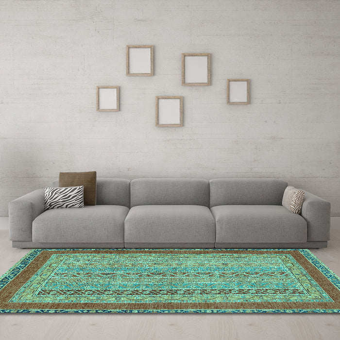 Machine Washable Abstract Turquoise Modern Area Rugs in a Living Room,, wshabs2881turq