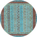 Round Machine Washable Abstract Light Blue Modern Rug, wshabs2881lblu