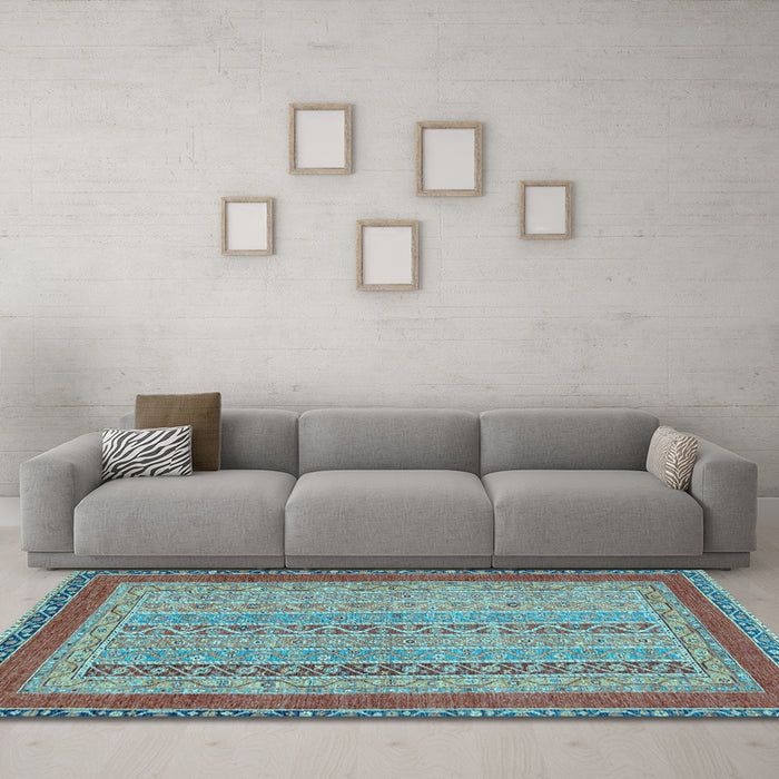 Machine Washable Abstract Light Blue Modern Rug in a Living Room, wshabs2881lblu