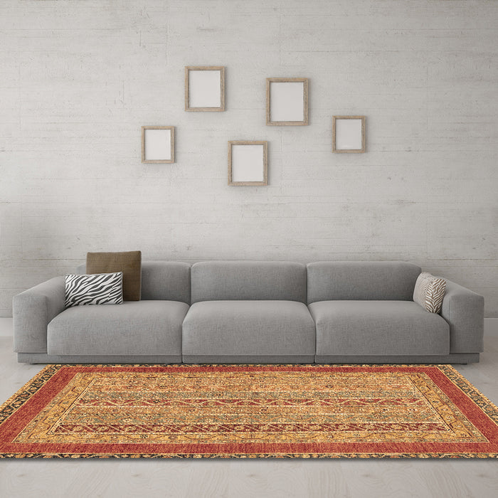 Machine Washable Abstract Brown Modern Rug in a Living Room,, wshabs2881brn