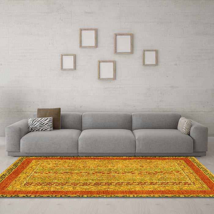 Machine Washable Abstract Yellow Modern Rug in a Living Room, wshabs2881yw