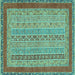 Square Machine Washable Abstract Turquoise Modern Area Rugs, wshabs2881turq