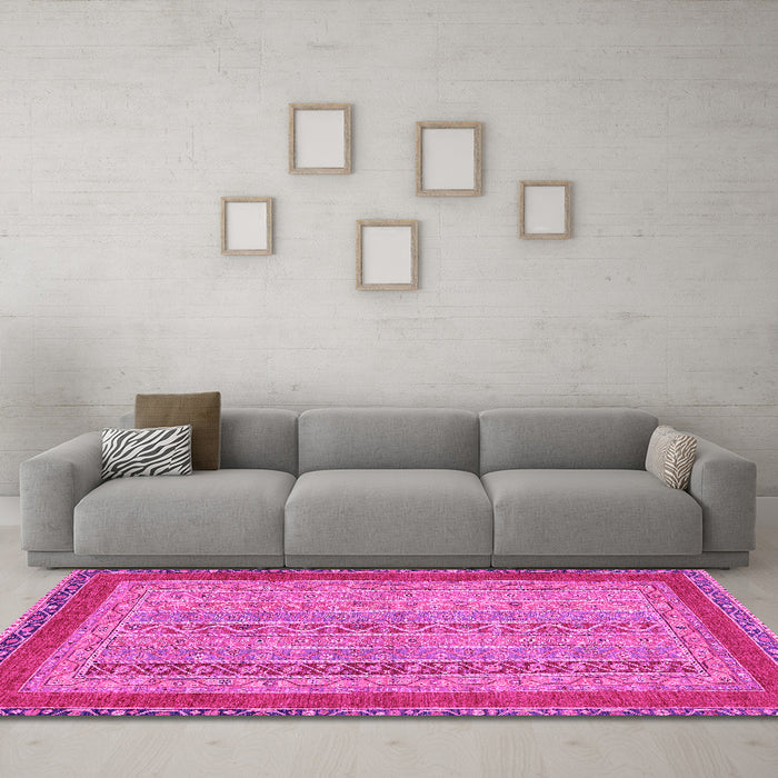 Machine Washable Abstract Pink Modern Rug in a Living Room, wshabs2881pnk