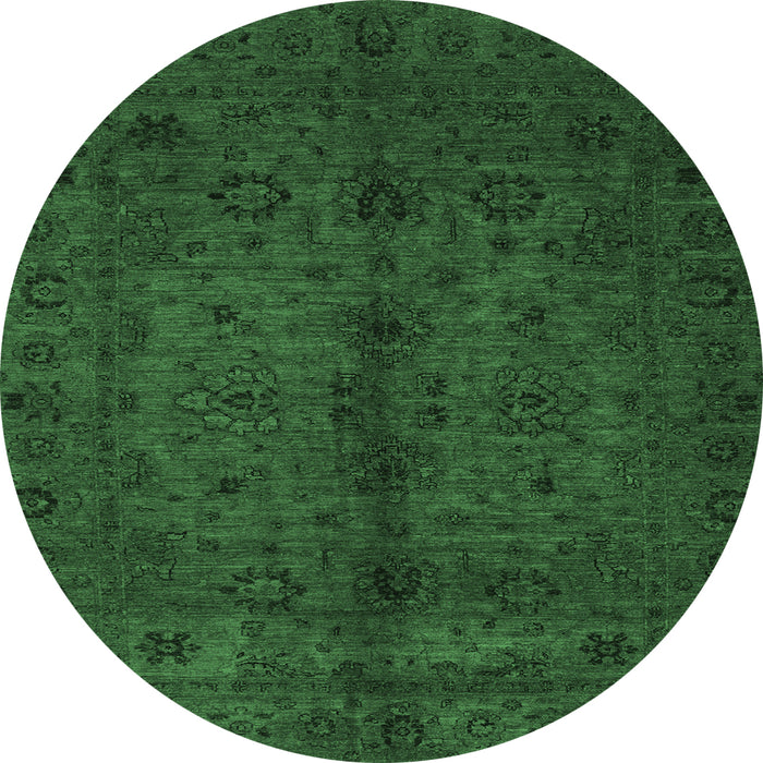 Round Machine Washable Abstract Emerald Green Modern Area Rugs, wshabs2882emgrn