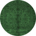 Round Machine Washable Abstract Emerald Green Modern Area Rugs, wshabs2882emgrn