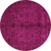 Round Machine Washable Abstract Pink Modern Rug, wshabs2882pnk