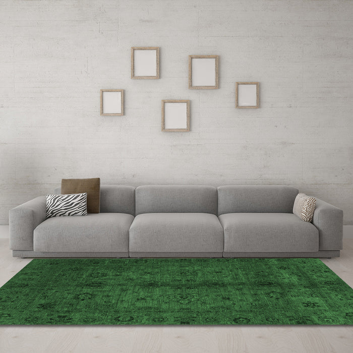 Machine Washable Abstract Emerald Green Modern Area Rugs in a Living Room,, wshabs2882emgrn