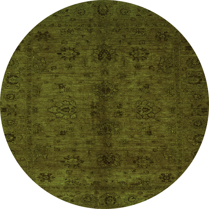 Round Machine Washable Abstract Green Modern Area Rugs, wshabs2882grn