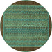 Round Abstract Turquoise Modern Rug, abs2883turq