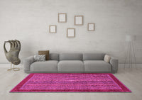 Machine Washable Abstract Pink Modern Rug, wshabs2883pnk