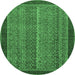 Round Machine Washable Abstract Emerald Green Modern Area Rugs, wshabs2883emgrn