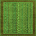 Square Machine Washable Abstract Green Modern Area Rugs, wshabs2883grn