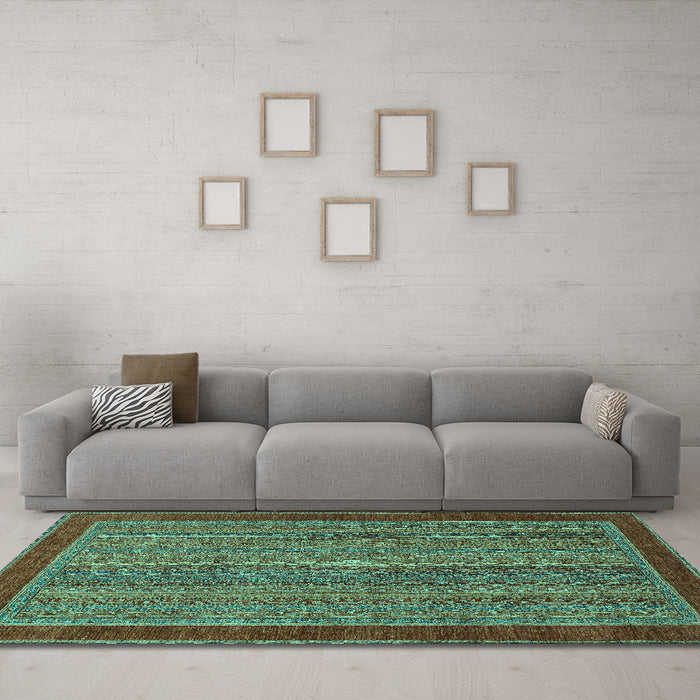 Machine Washable Abstract Turquoise Modern Area Rugs in a Living Room,, wshabs2883turq