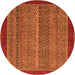 Round Machine Washable Abstract Orange Modern Area Rugs, wshabs2883org