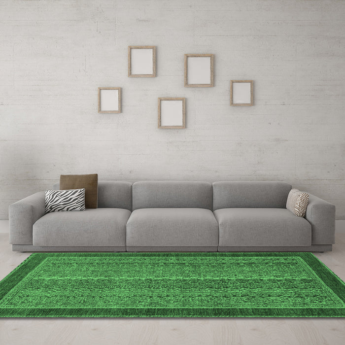 Machine Washable Abstract Emerald Green Modern Area Rugs in a Living Room,, wshabs2883emgrn