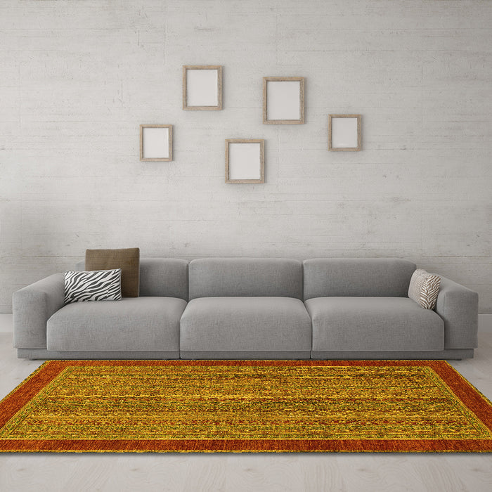 Machine Washable Abstract Yellow Modern Rug in a Living Room, wshabs2883yw