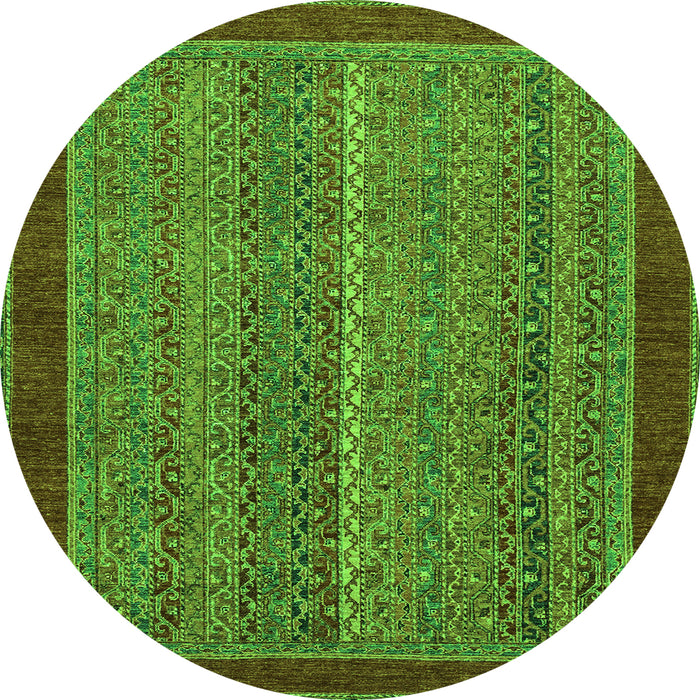 Round Machine Washable Abstract Green Modern Area Rugs, wshabs2883grn