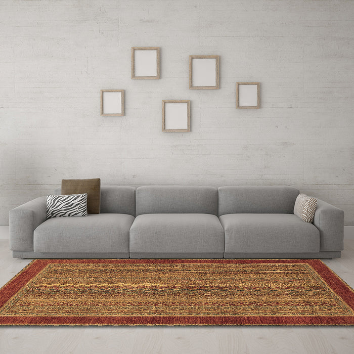 Machine Washable Abstract Brown Modern Rug in a Living Room,, wshabs2883brn