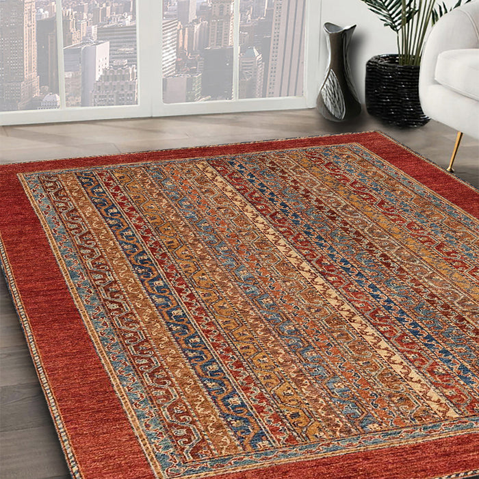 Machine Washable Abstract Tomato Red Rug in a Family Room, wshabs2883