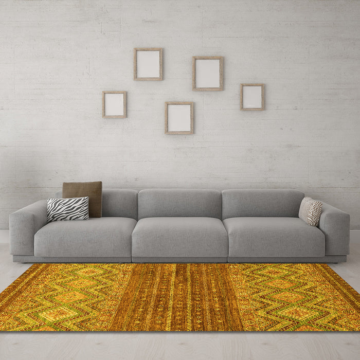 Machine Washable Abstract Yellow Modern Rug in a Living Room, wshabs2884yw