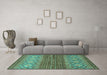 Machine Washable Abstract Turquoise Modern Area Rugs in a Living Room,, wshabs2884turq