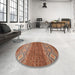 Round Abstract Light Copper Gold Modern Rug in a Office, abs2884