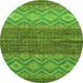 Round Machine Washable Abstract Green Modern Area Rugs, wshabs2884grn