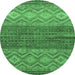 Round Machine Washable Abstract Emerald Green Modern Area Rugs, wshabs2884emgrn